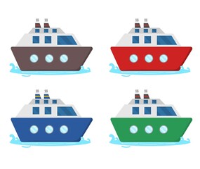 Vector illustration set of a large cruise ship sailing on the sea, on vacation and travel themed, perfect for travel and advertising business designs