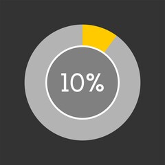 10,Ten percent, circle percentage diagram on black background vector illustration.