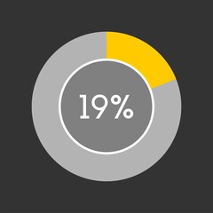 19 percent, circle percentage diagram on black background vector illustration.