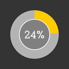 24 percent, circle percentage diagram on black background vector illustration.