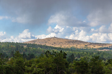 Radar station on the mountain Bedene-Kyr in Crimea at sunny day