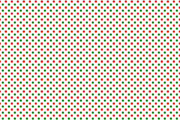 Patrón clásico de puntos en colores verde y rojo sobre fondo blanco