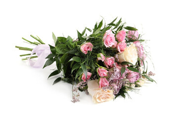 Obraz premium Beautiful bouquet with roses isolated on white