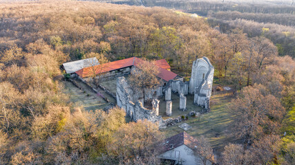 Hungary - Vértesszentereszti 
monastery ruins from drone view