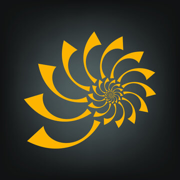 recommend clip art: Yellow spiral abstract shape. Nautilus form. Geometric art. Gray background. Design element for logo, prints, tattoo, sign, symbol, abstract background, template and textile pattern