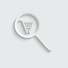 paper Shopping cart icon (Vector) with search icon