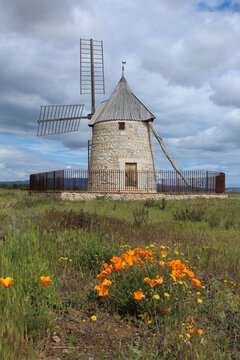 Moulin de Claira, a fully restored windmill in Claira, Pyrenees-Orientales Department, southern France