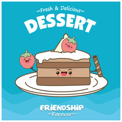 Vintage food poster design with cake character.