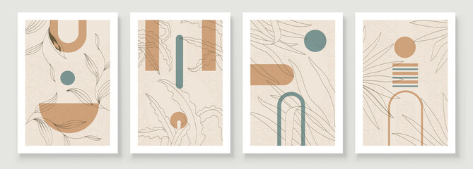 Abstract Organic Wall Art. Mid Century Modern Design. A trendy set of Abstract Hand Painted Illustrations for Wall Decoration, Social Media Banner, Brochure Cover Design. Minimal and Natural Wall Art.