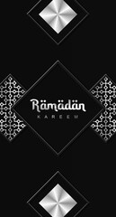 Ramadan Kareem greeting cards set. Ramadan holiday invitations templates collection with gold lettering and arabic pattern. Vector illustration