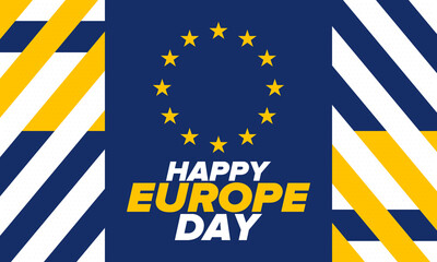 Europe Day. Annual public holiday in May. Is the name of two annual observance days - 5 May by the Council of Europe and 9 May by the European Union. Poster, card, banner and background. Vector