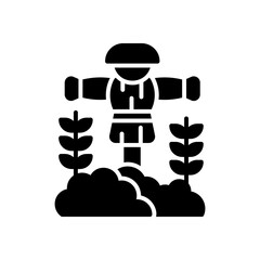 vector illustration of scarecrow icon. Scarecrow with soil and two wheat, use glyph design style