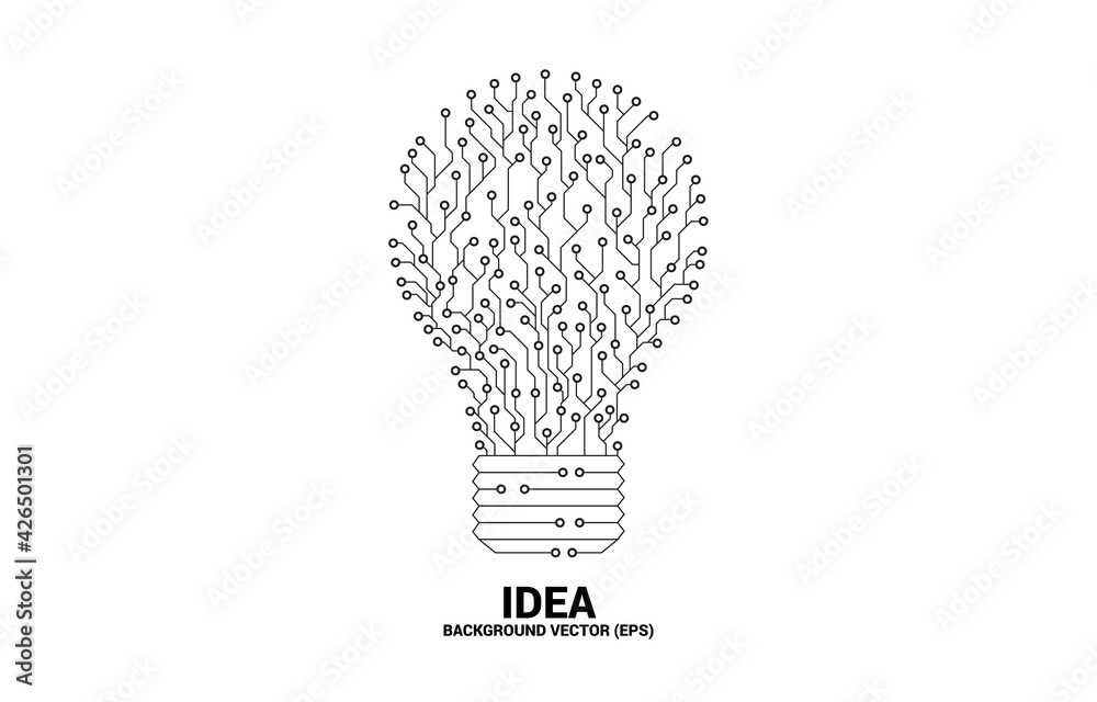 Poster vector light bulb from dot connect line circuit board. concept of business plan and creative idea.