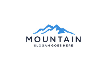 Abstract Mountain Logo. White Shape Linear Style isolated on Blue Color. Flat Vector Logo Design Template Element.