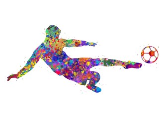 Fototapeta na wymiar Soccer Player Male watercolor art, abstract painting. sport art print, watercolor illustration rainbow, colorful, decoration wall art.