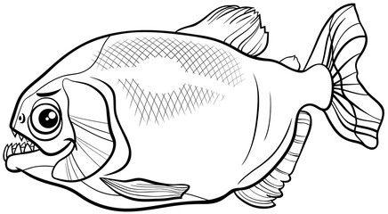 cartoon piranha fish animal character coloring book page