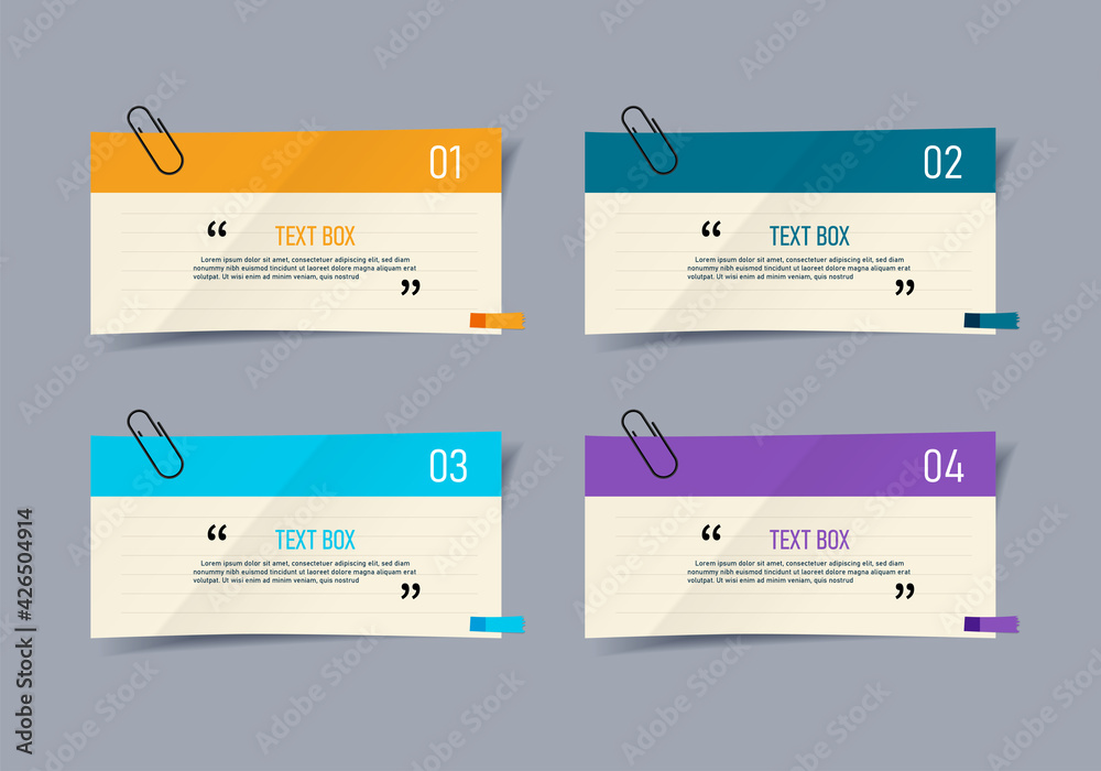 Poster text box design with note papers infographic.