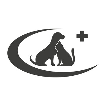 veterinary clinic logo illustration. silhouette of dog and cat with medical cross