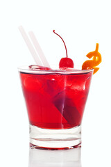 refreshing green cocktail on white background