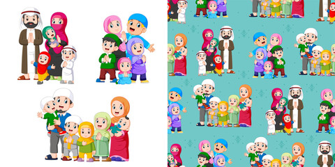 The collection of the big family with the many children in the pattern set