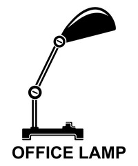 Black office lamp symbol isolated on white. Black desk lamp icon graphic for use in business, brainstorm, school and learning projects.