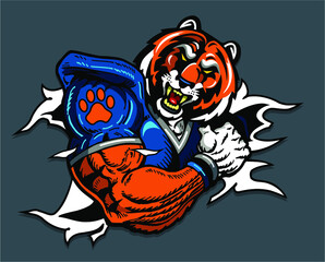 tiger football player mascot ripping through the background for school, college or league