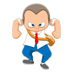 The boy with the angry face is wearing a uniform