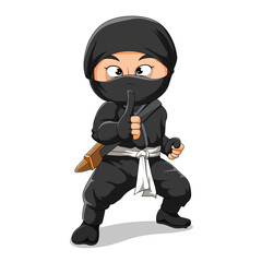 The ninja is wearing black suit and giving thumbs up © hermandesign2015