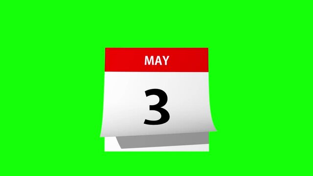 Computer generated animation of days on a calendar being ripped off to reveal the next day of the month below. 
