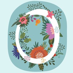 Vector hand drawn Floral monogram with vintage amazing flowers! Letters "O" Perfect for backgrounds of flyers, posters, invitations, cards, webs graphics, blogs, banners, and more.