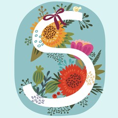 Vector hand drawn Floral monogram with vintage amazing flowers! Letters 