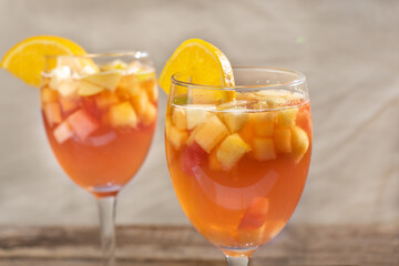 Sangria cocktail with  wine and fresh fruit