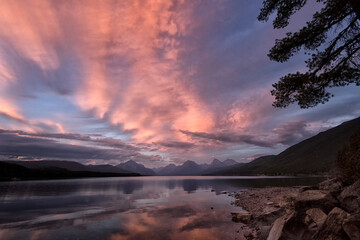 Fototapeta na wymiar Lake McDonald at sunset; Glacier NP; Montana