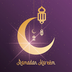 Obraz na płótnie Canvas Golden arab moon with lamps. Ramadan Kareem poster - Vector illustration
