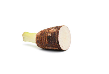 Fototapeta na wymiar Taro root cut in half on white isolated background with clipping path