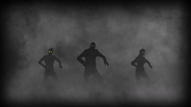 Funny zombies group dancing. Halloween concept.