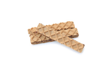 Wafer bars with chocolate cream filling isolated on white background