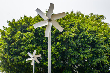 Simple windmill indicating wind direction in the forest