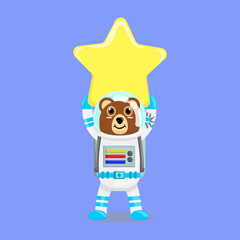 Illustration vector graphic cartoon of cute bear astronaut raises a star. Childish cartoon design suitable for product design of children's books, t-shirt, greeting cards etc