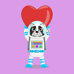 Fototapeta premium Illustration vector graphic cartoon of cute black dog astronaut raises a love. Childish cartoon design suitable for product design of children's books, t-shirt, greeting cards etc