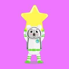 Illustration vector graphic cartoon of cute koala astronaut raises a star. Childish cartoon design suitable for product design of children's books, t-shirt, greeting cards etc
