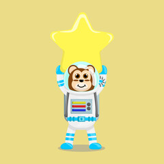 Illustration vector graphic cartoon of cute monkey astronaut raises a star. Childish cartoon design suitable for product design of children's books, t-shirt, greeting cards etc