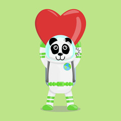 Fototapeta premium Illustration vector graphic cartoon of cute panda astronaut raises a love. Childish cartoon design suitable for product design of children's books, t-shirt, greeting cards etc