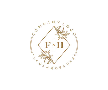 initial FH letters Beautiful floral feminine editable premade monoline logo suitable for spa salon skin hair beauty boutique and cosmetic company.
