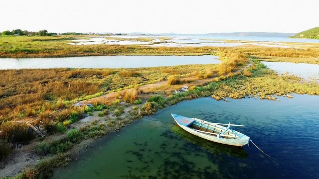 Low flight above the shallows, sandbanks and ponds near Lefkada island, Greece