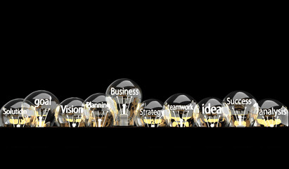 Light bulb bright lamp fluorescent electronic power creative graphic design teamwork group idea technology business planning solution strategy success vision brainstrom innovation future.3d render