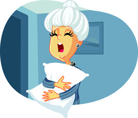 Granny Yawning Feeling Sleeping Holding a Pillow