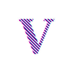 Obraz premium Capital letter V, letter in purple embroidered fabric 