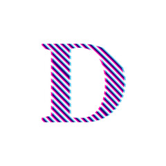 Capital letter D, letter in purple embroidered fabric 