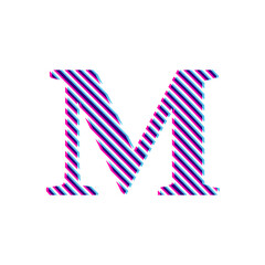 Capital letter M, letter in purple embroidered fabric 